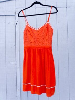 LC Lauren Conrad Red Sweetheart Lace Summer Dress 10 White Trim Contrast